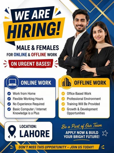 Hiring males and females on urgent bases.