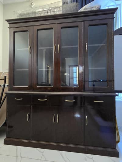 Solid Pure Wood Large 2-Piece Showcase / Crockery Almari