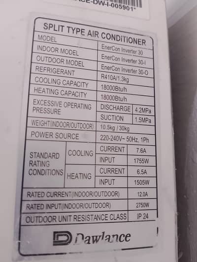 Hair DC inverter 1.5 ton