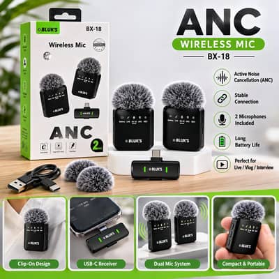 BLUK'S BX-18 ANC 2-in-1 Wireless Lavalier Mic Plug & Play Type-C
