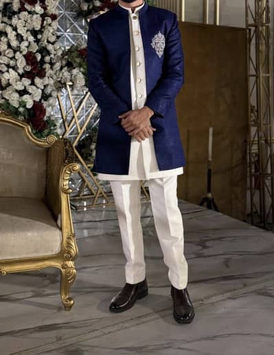 Designer Royal Blue Prince Coat Suit (3-Piece) • Size Medium 