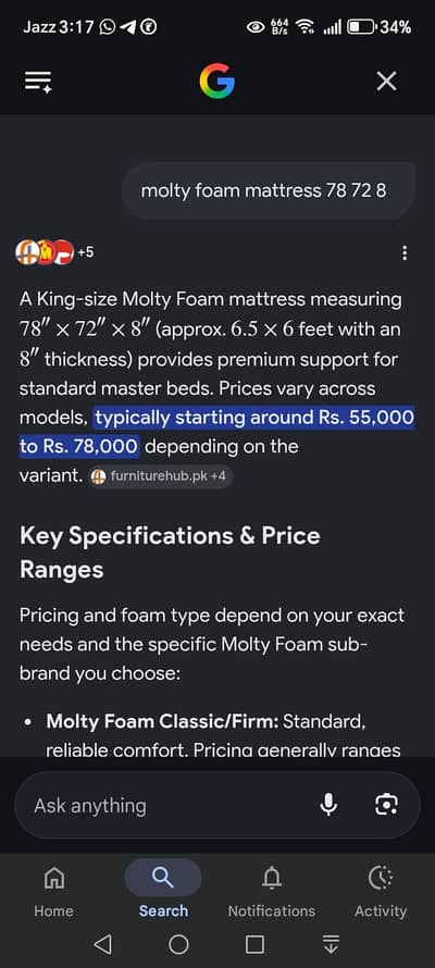 Molty foam mattress is available for sale