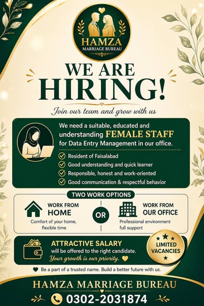 hiring Female staff for data entry online