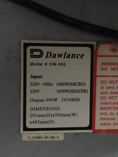 microwave oven model dw-392