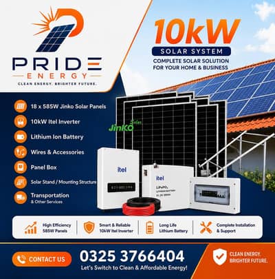 10kW Solar Setup In Pakistan - Jinko Panels, Inverter, Lithium battery