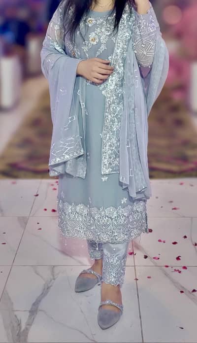 Fancy pure chiffon dress party wear wedding dress