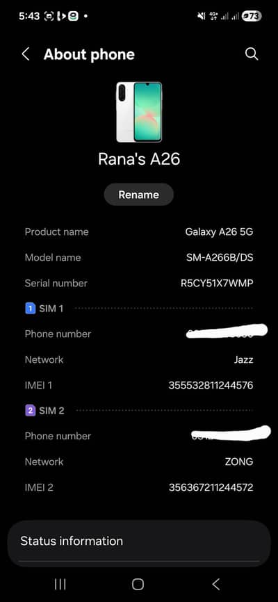 Samsung Galaxy A26 5G 8GB/256GB PTA Approved White 10/10 Urgent Sale