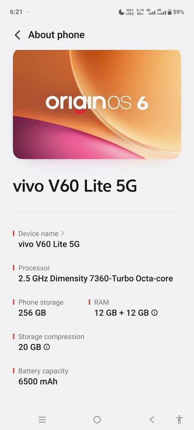 vivo v60 lite 5G 12+12 256,2 month use