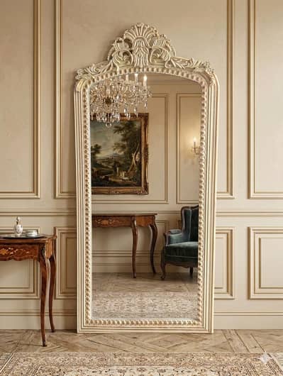 Custom Handcrafted Vintage Full-Length Hanging Mirror – Antique Cream