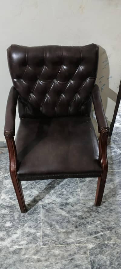 Brown leather and wood chair 4 pcs