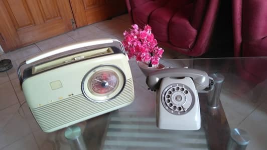 vintage beautiful radio and telephone