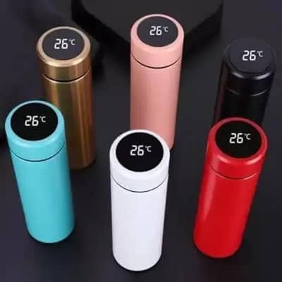 Digital Temperature Insulated Water Bottle Black White Stainless Steel
