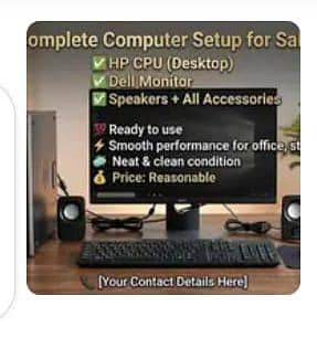 HP CPU+DELL MONITOR+SPEAKER- COMPLETE COMPUTER SETUP