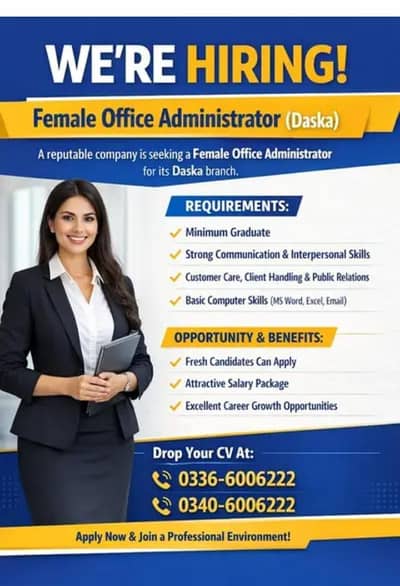 Female Office Administrator, Receptionist (Daska)