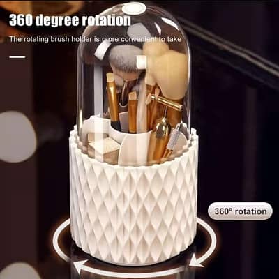 360° Rotating cosmetic , brush & lipstick organizer with glass Lid