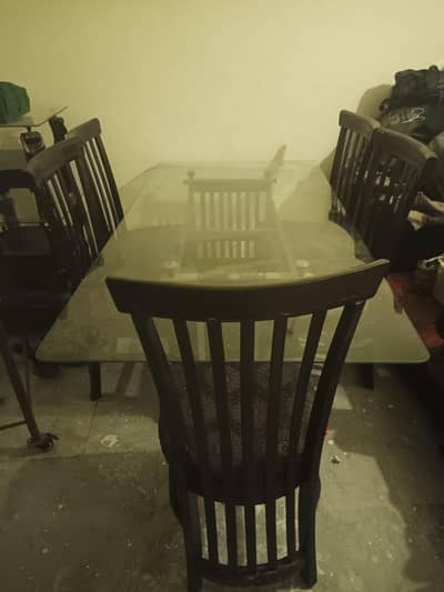 Dinning Table with wooden stand6ft x3.5ft Glass Top6mm