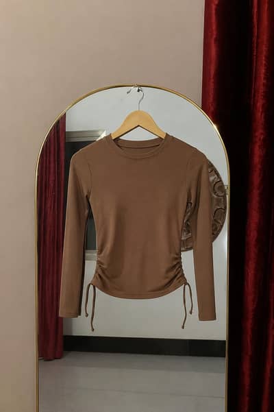 Brown Full Sleeves Fitted Top for Girls