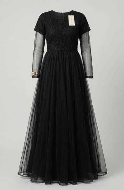 Elegant Black Net Flare Maxi Dress