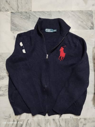 POLO by Ralph Lauren Big Pony Full Zip 100% Lambs Wool Sweater XL Size