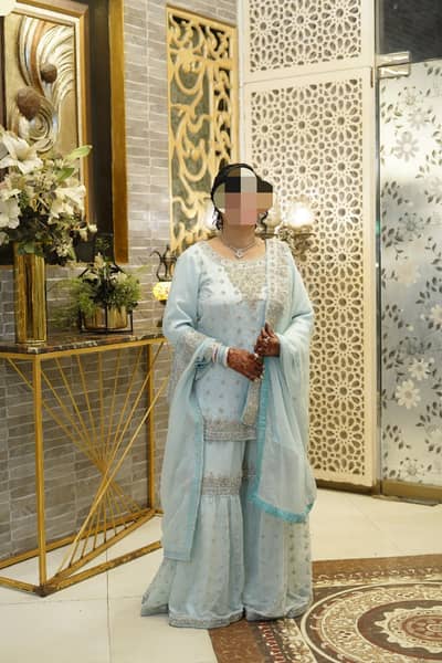 bridal wear full work  sky blue