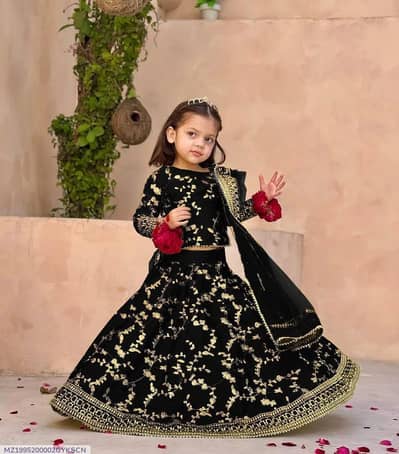 Brand New Beautiful Black & Golden Embroidered Lehenga Choli for Girls