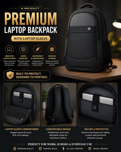 15.6” Waterproof Laptop Backpack | Office Travel University Bag