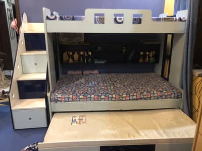 Bunker Bed with two mattresses and stairs with drawers three portions
