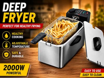 Deep Fryer Machine 2000W Stainless Steel – Fast Cooking & Crispy Fryin