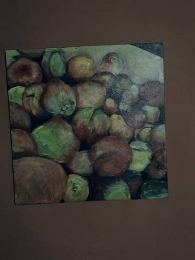still life painting of peaches  on canvas