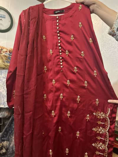 Silk 3 piece hand work embellishment dress brand AYESHA B