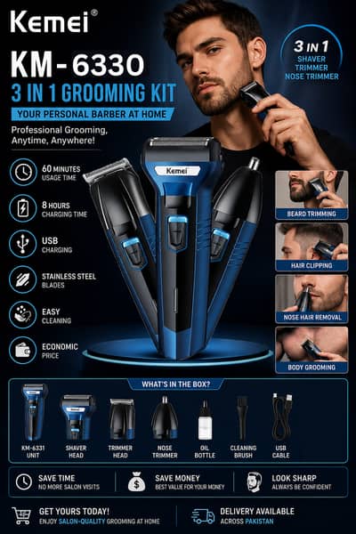 Kemei All-in-One Rechargeable Electric Shaver & Trimmer Set