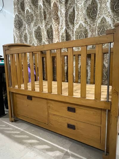kid wooden bed with 3 drawer