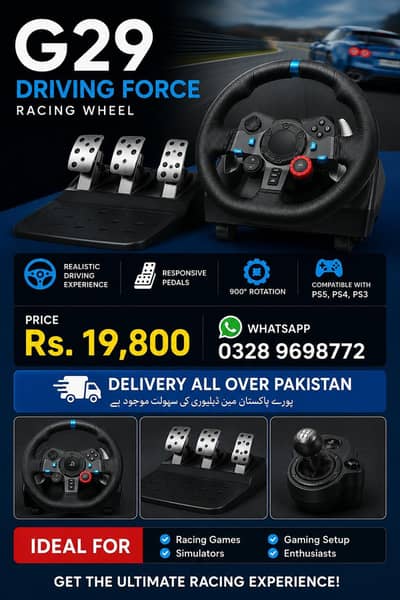 Logitech G29 Driving Force Racing Wheel+ pedals | PS5 PS4 PS3 PC |