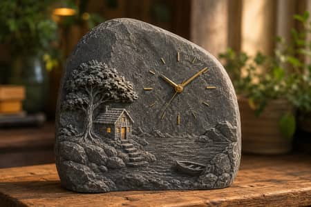 Beautiful Custom Carved Stone Clock / Home Decor Masterpiece
