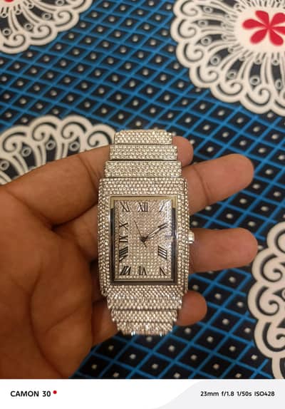 Luxury Diamond Style Silver Watch for Men / Premium Party Wear Watch