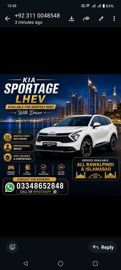 Kiya Sportage LHEv Available For Rent