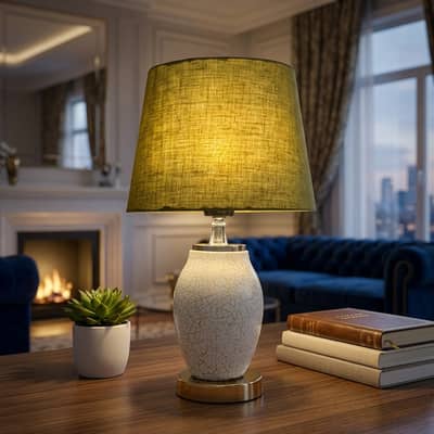 Table Lamp 22 Inch Height | Ceramic Crackle Base | Fabric Shade | Ste