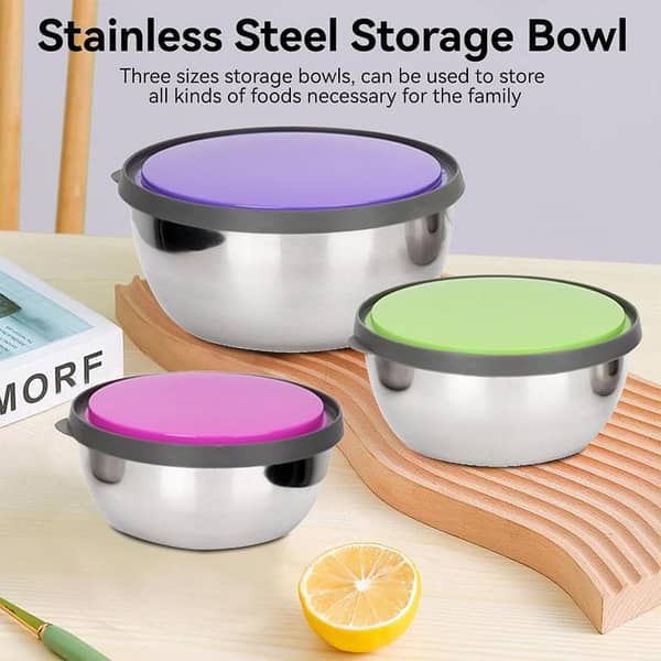 Stainless Steel Colourful 3pcs Bowl Set for Kitchen & Dining
