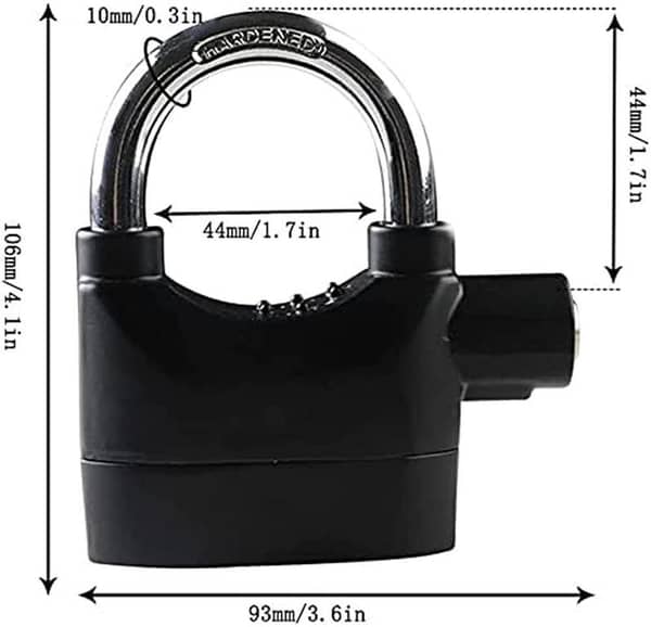 Universal Security Alarm Padlock Waterproof Anti-Theft 110Dba Siren Lock with 3 Keys