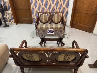 Sofa chairs set with dining table polished solid wood cushion