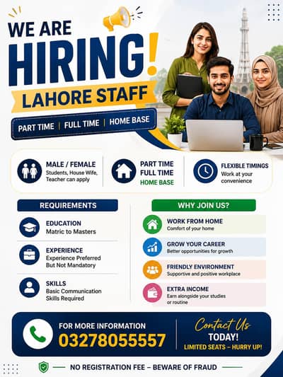 we are hiring for job in Lahore