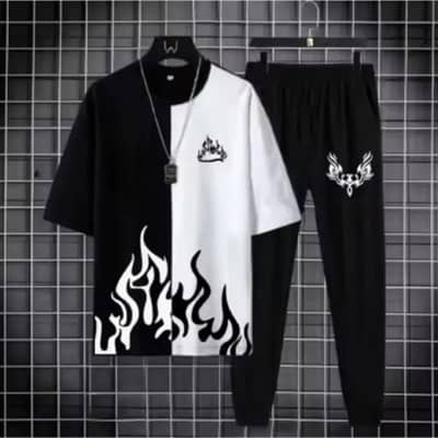 Black White Flame Track Suit 2Pc Summer Wear Pakistan