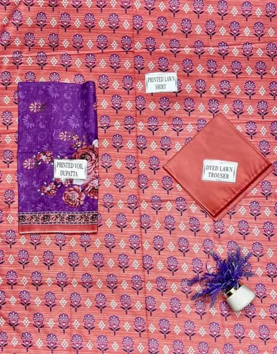 pink printed lawn 3 piece suit set