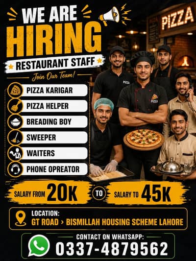 Urgent hiring Resturant staff