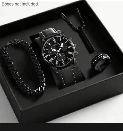 Premium Men's Black Watch Combo - Pack of 4 Luxury Accessories