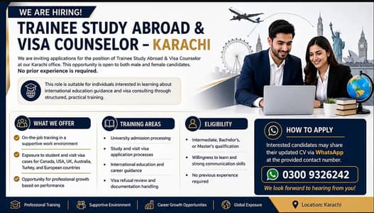 Now Hiring Trainee Study Abroad & Visa Counselor – Karachi
