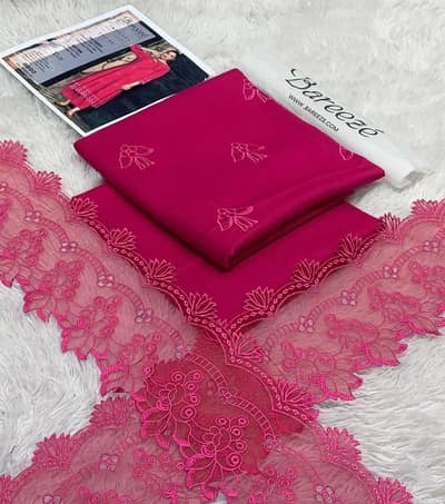 woman's embroided lawn suit pink unstitched 2 piece