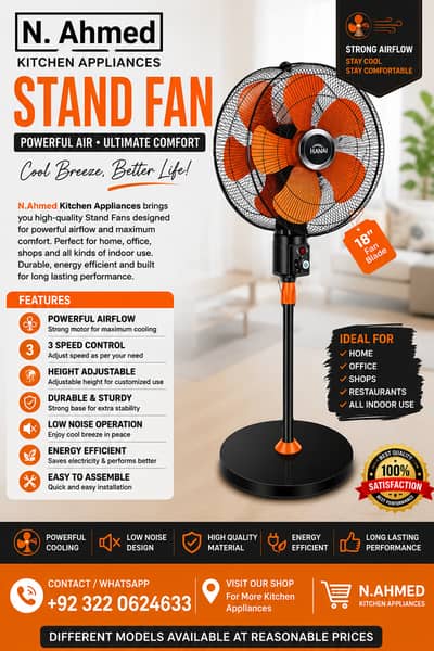Stand Fan for Home & Office | Powerful Airflow