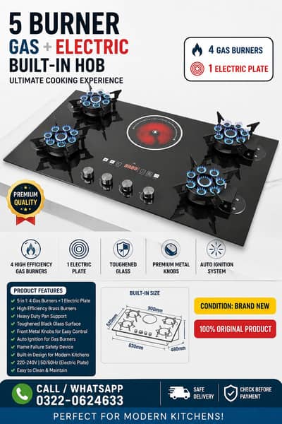 Burner Gas  + Electric Built-in Hob | Premium Kitchen Hobs