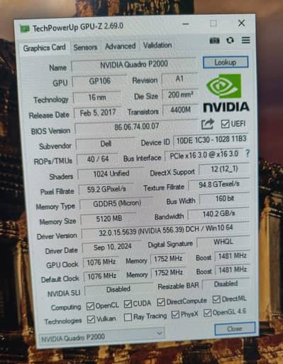 Nividia quardo p2000 5GB 160bit